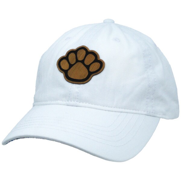 women's white hat with bamboo paw print